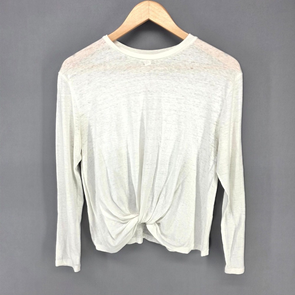 BP. Twist Front Top Women Medium White Long Sleeve Crew Neck Knot Hem BP422012MI